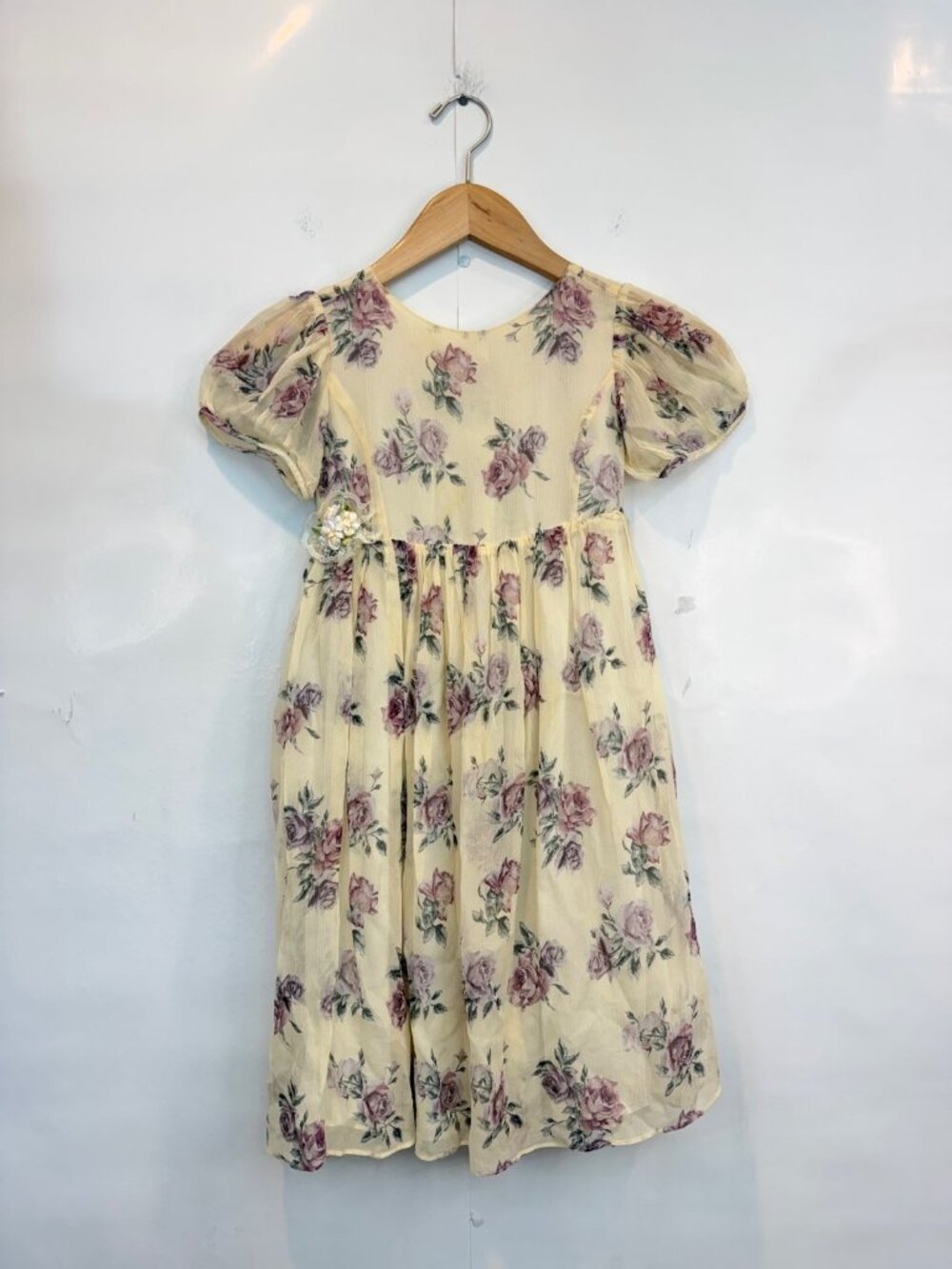 LoveShackFancy Girls Holly Dress Short Sleeve Floral Size 5-6Y Silk Flaws*